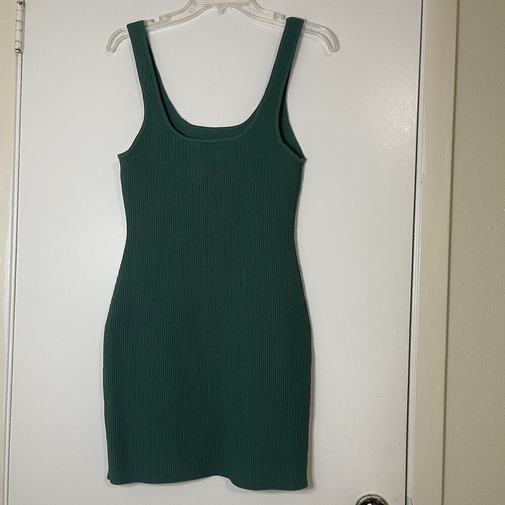 Aritizia Babaton Sculpt Knit Squareneck ribbed tank mini dress forest green Med - Picture 6 of 6